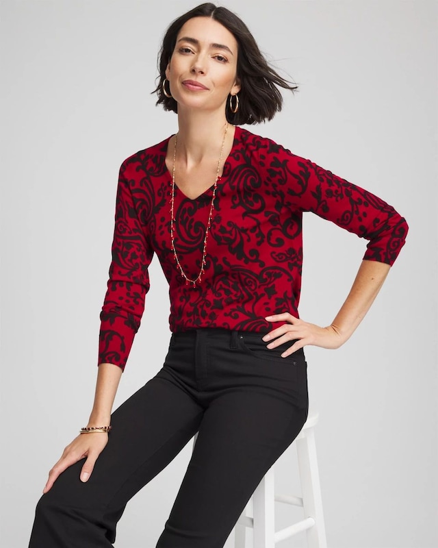 Ella Printed V-Neck Sweater - image 2